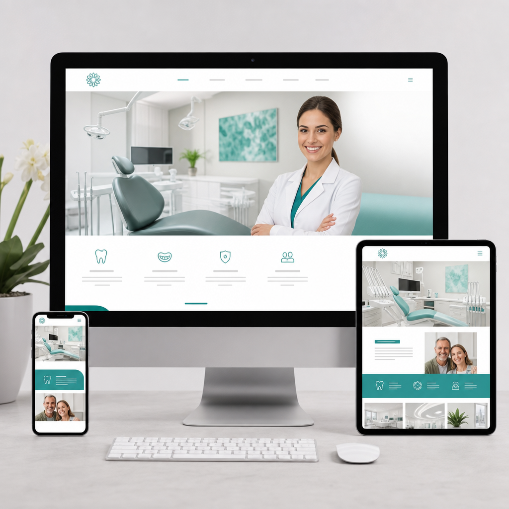 High-powered medical practice website shown across desktop and mobile devices